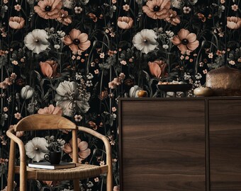 Moody Floral Wallpaper – Dark Botanical Peel and Stick Mural