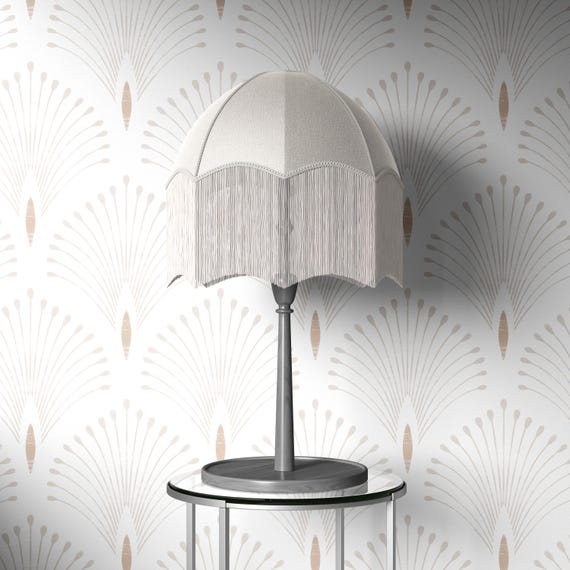 Cream Art Deco Wallpaper, Geometric F...