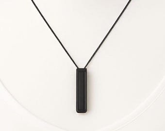 Black Obsidian Bar Pendant Necklace – Protection, Grounding & Healing Crystal Jewelry Gift
