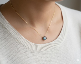 Labradorite Pendant Necklace: 13mm Gemstone, Gold & Silver Plated Boho Jewelry.