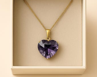 Amethyst Heart Pendant Necklace | Luxury Healing Crystal Jewelry | Love & Inner Peace, February Birthstone