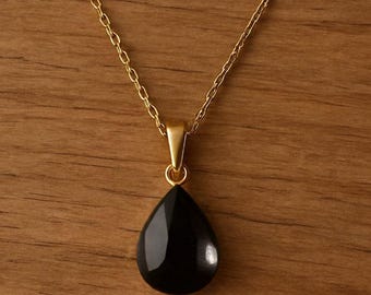 Colgante de turmalina negra en forma de lágrima: collar de protección chapado en oro y plata / joyería minimalista de protección espiritual