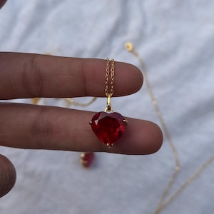 Lab Grown Ruby Heart Pendant Necklace: Romantic Love Jewelry.
