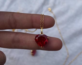 Lab Grown Ruby Heart Pendant Necklace: Romantic Love Jewelry.
