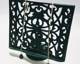 Cast Iron Kitchen Cook Book Holder Stand Green Heavy Decorative Recipe Stand