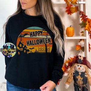 Happy Halloween sweatshirt Halloween gift Halloween group shirt Haunted House shirt ghost shirt sunset spooky vibes spooky season Fall shirt