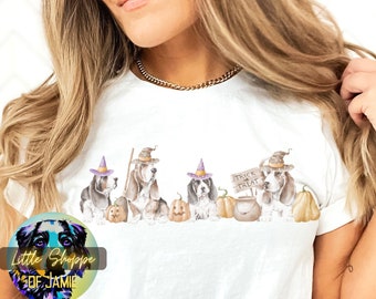 Maglietta di Halloween Basset Hound per amante dei cani, regalo per mamma, maglietta per mamma di Basset, magliette per cani di Halloween, maglietta autunnale, regali autunnali, regali per mamma canina, regalo per cani di Halloween
