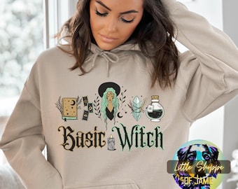 Basic witch hooded sweatshirt witchcraft hoodie wiccan gift pagan shirt clothing witchy sweater fun witch cottagecore shirt green witch gift