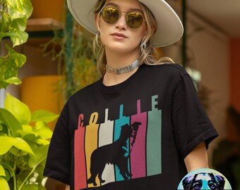 Border Collie silhouette graphic tee shirt Border Collie owner gift modern pop art streetwear colorful t-shirt dog lover gift Border Collies