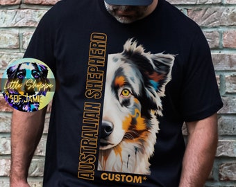 Personalized Australian Shepherd graphic Tee Shirt Customizable Aussie Dad t-shirt custom dog name t-shirt personalized dog owner gift shirt