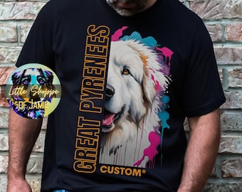 Personalized Great Pyrenees graphic Tee Shirt Customizable Great Pyrenees Dad t-shirt custom dog name t-shirts personalized dog owner gifts