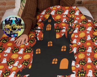 Haunted House Halloween Velveteen Plush Blanket Halloween gift Spooky season blanket Spooky vibe gift warm autumn blanket fuzzy blanket soft