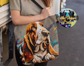 Basset Hound reusable canvas tote bag beach tote bag dog lover gift Basset mom gifts grocery shopping bag book tote bag Basset Hound dog bag