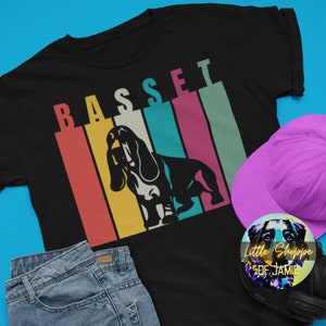 Basset Hound silhouette graphic tee shirt Basset owner gift modern pop art streetwear colorful t-shirt dog lover Basset shirt dog mom shirts
