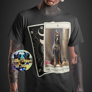 Doberman Pinscher tarot Halloween t-shirts dog lover gift witchy gifts tarot reader High Priestess tarot card wiccan shirts divination gifts