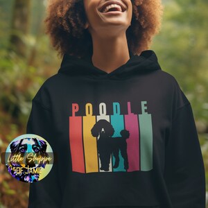 Poodle silhouette graphic hooded sweatshirts Standard Poodle owner gift modern pop art streetwear hoodie dog lovers Mini Poodle mom sweaters