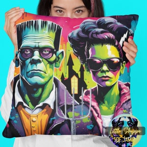 Halloween Frankenstein decorative throw pillow funny American Gothic decor Halloween home decoration Bride of Frankenstein sofa throw pillow