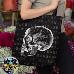 Horror writer reusable canvas tote bag writer gift author gifts book bag shopping bag grocery bag beach tote bag booklover gift Writing bag