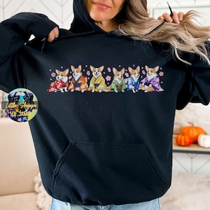 Pembroke Welsh Corgi Rainbow Kimono Sudadera con capucha LGBTQ camisa de orgullo Corgi amante regalo camisa de inspiración japonesa Corgi suéter Anime sudaderas con capucha