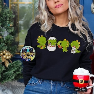 Uroczy dinozaur Bluza świąteczna Prezent dla miłośnika dinozaurów Sweter z dinozaurem Miłośnik dinozaurów Okres świąteczny Świąteczne wibracje nauczycielskie swetry świąteczne