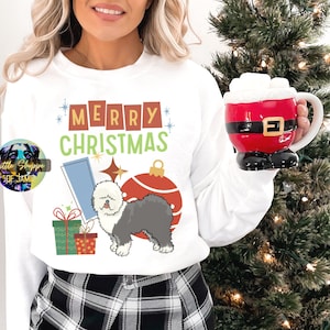 Old English Sheepdog Christmas Sweatshirt Midcentury Modern Christmas shirt Sheepdog mom Christmas sweater Sheepdog retro Christmas dog gift