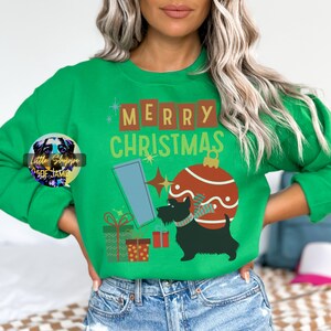 Scottish Terrier Christmas Sweatshirt Midcentury Modern Christmas shirt Scottie mom Christmas gift sweater Scottie retro Christmas dog gifts