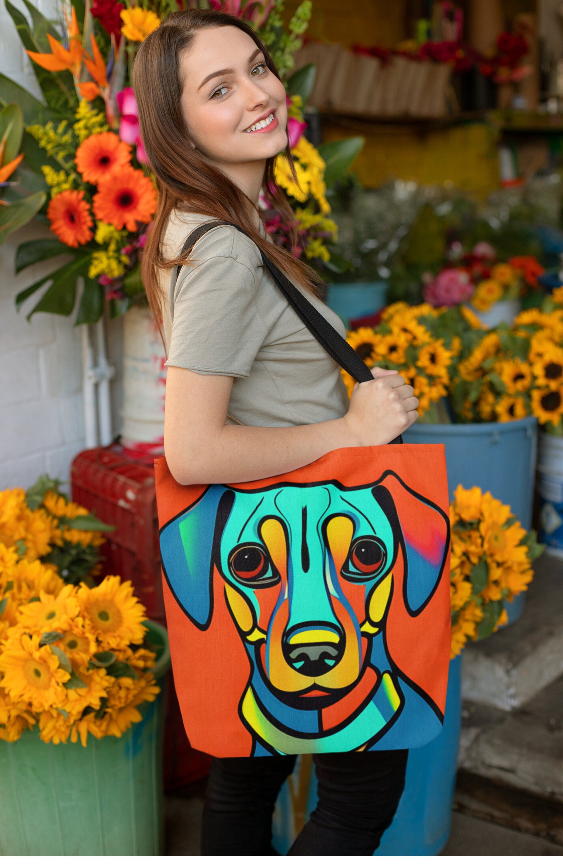 Dackel Stofftasche - Süße Einkaufstasche Mit Herzballon Motiv