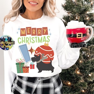 Scottish Terrier Christmas Sweatshirt Midcentury Modern Christmas shirt Scottie mom Christmas gift sweater Scottie retro Christmas dog gifts