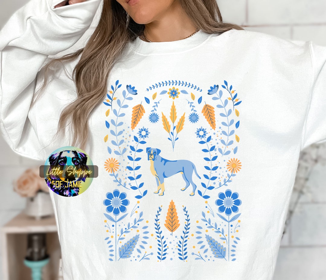 Boxer Dog Vintage Floral Graphic Sweatshirt Boxer Lover Vintage Floral