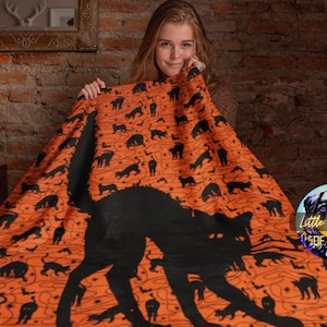 Black cat Halloween Velveteen Plush Blanket Halloween gift Spooky season blanket Spooky vibes warm autumn blanket fuzzy blanket soft blanket