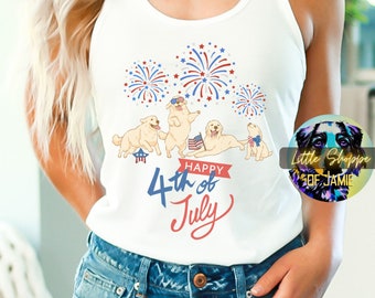 Golden Retriever Fourth of July Racerback Tank Top Retriever mama shirt 4th of July dog gift dog tank top Independence Day USA American tank