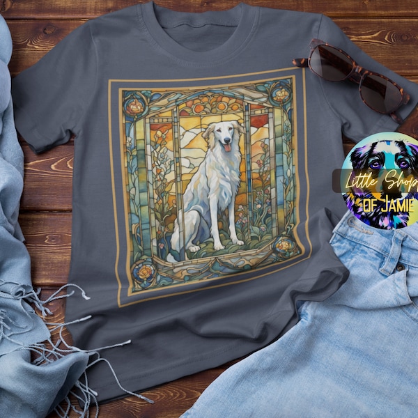 Borzoi Stained Glass graphic tee shirt Russian Wolfhound mom gift art nouveau stained glass shirt Borzoi owner gift Borzoi mama t-shirt gift