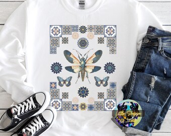 Vintage Insekt florales Grafik Sweatshirt Entomologie Shirt Bug Sammler Geschenk Schmetterling Liebhaber Cottagecore Geschenk Mosaikfliese Shirts Goblincore