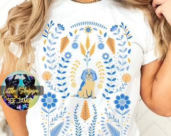 Cavalier King Charles Spaniel grafisk t-shirt hundälskare vintage blommig t-shirt Cavalier mamma hund t-shirt cottagecore t-shirt hundälskare