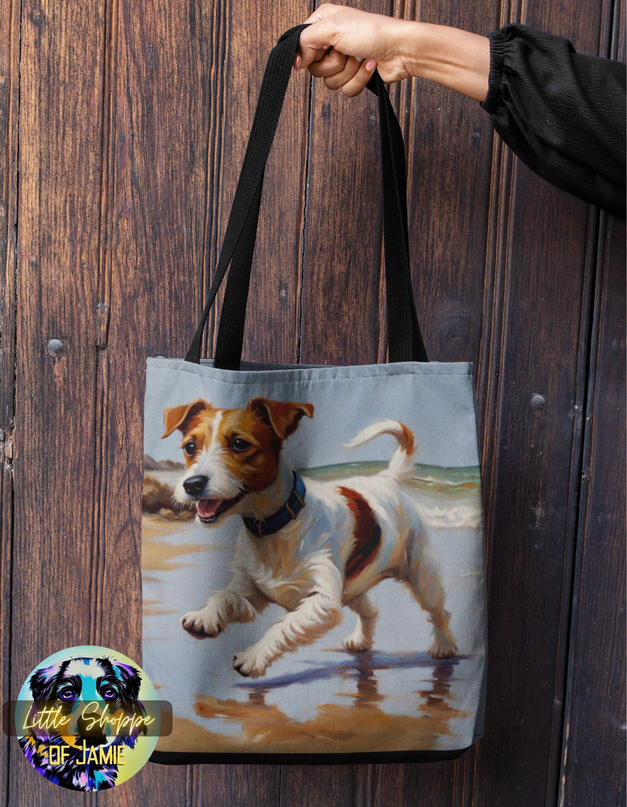 thumbnail image 2 of "Loved By A Jack Russell Terrier" Tote Bag – Canvas, Made In USA 2 of 3