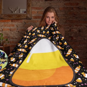 Candy Corn Halloween Velveteen Plush Blanket Halloween candy gift Spooky season Spooky vibes warm autumn blanket fuzzy blanket soft blankets