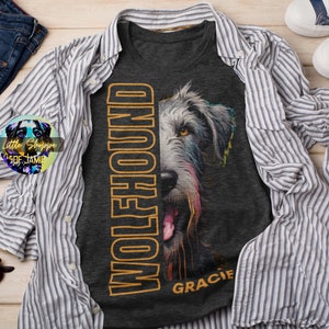 Personalized Irish Wolfhound graphic Tee Shirt Customizable Wolfhound Dad t-shirt custom dog name t-shirt personalized dog owner gift tshirt