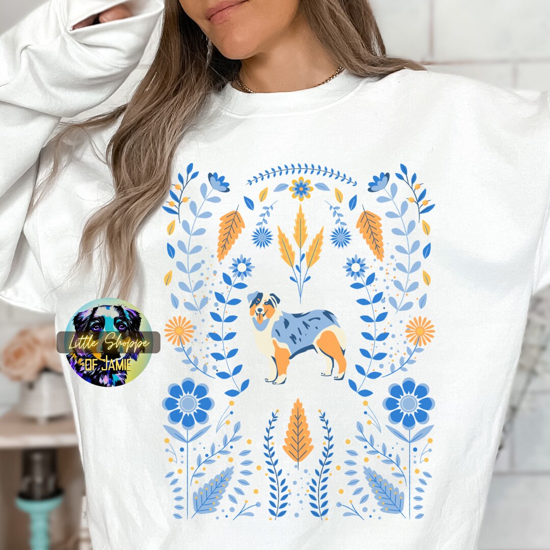 Australian Shepherd Floral Graphic Sweatshirt Dog Lover Shirt Vintage ...