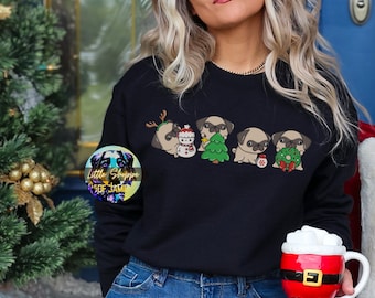Cute Pug Christmas Sweatshirt dog lover gift Pug Sweater Pug mom gift Pug lover shirts Holiday Season Holiday vibe Shirts Christmas sweaters