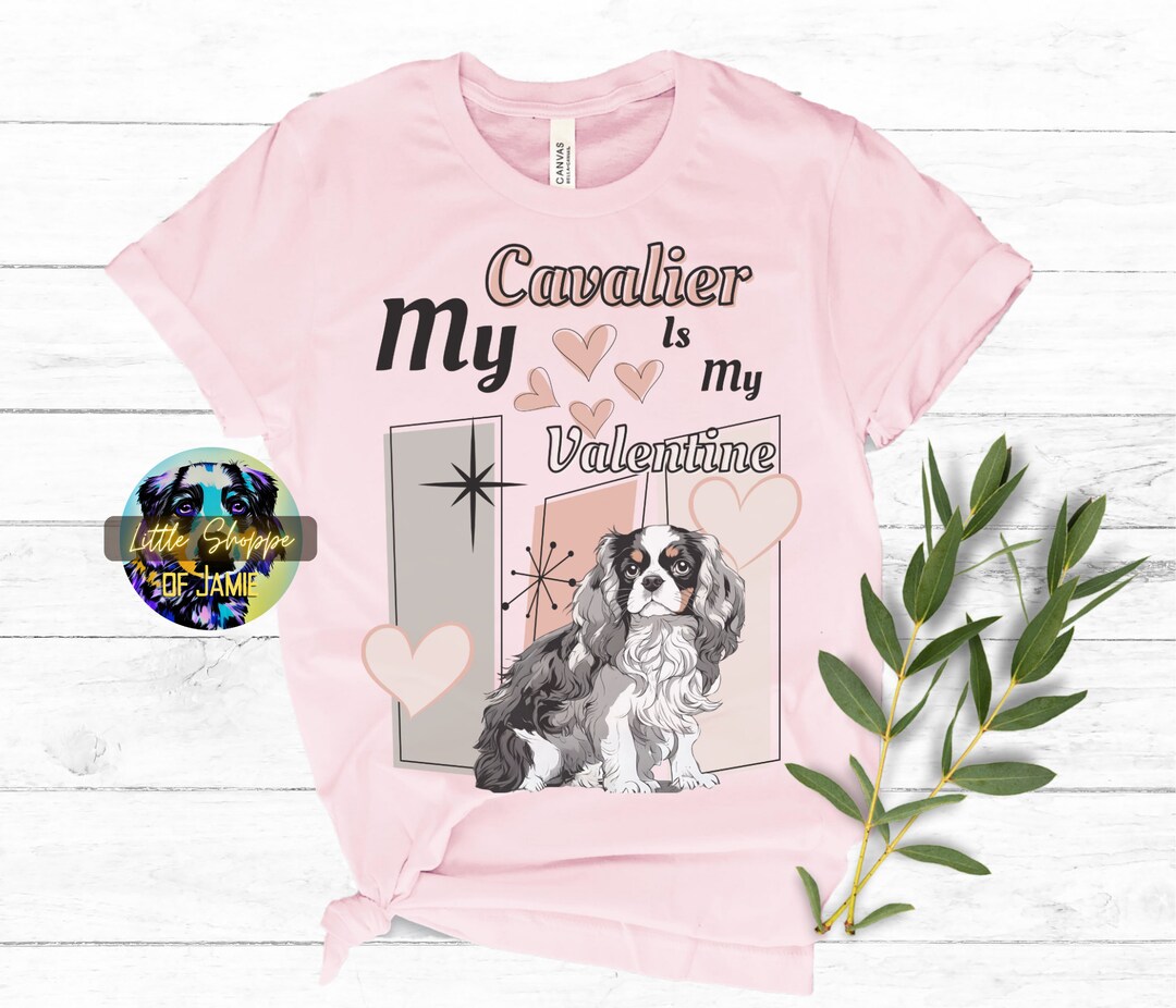 Cavalier King Charles Spaniel Valentine's Day Tee Shirts Midcentury