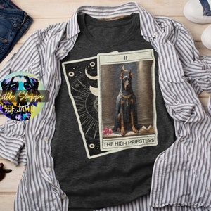 Doberman Pinscher tarot Halloween t-shirts dog lover gift witchy gifts tarot reader High Priestess tarot card wiccan shirts divination gifts