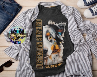 Personalized Australian Shepherd graphic Tee Shirt Customizable Aussie Dad t-shirt custom dog name t-shirt personalized dog owner gift shirt
