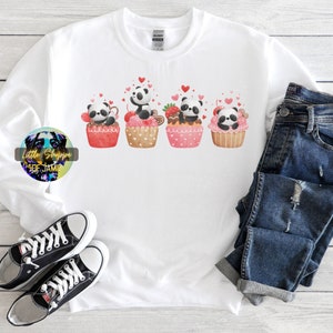 Cute Panda Valentines Day Sweatshirt Cupcake lover Valentines gift for her Panda sweater cozy sweatshirt gift Valentine dessert sweatshirts