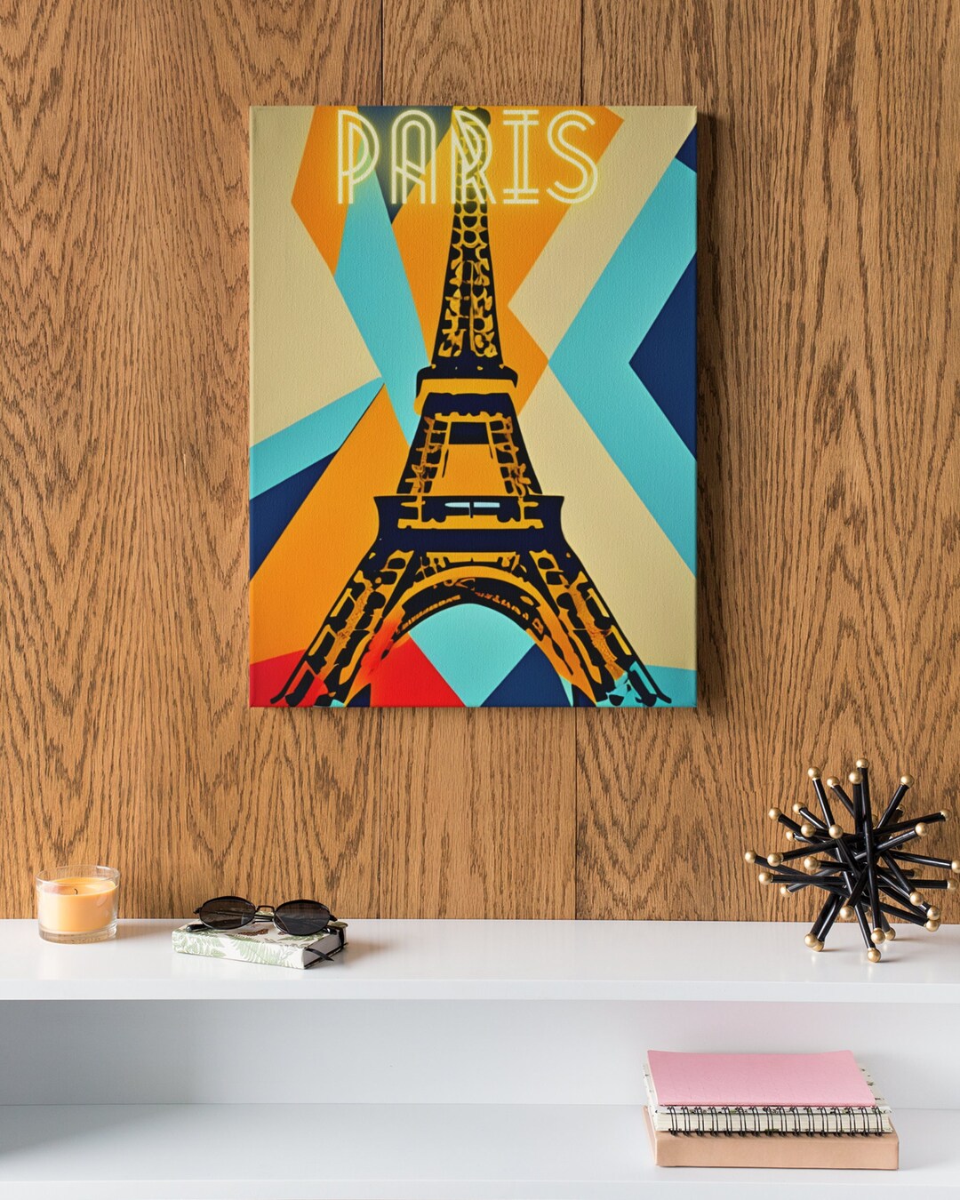 Paris Eiffel Tower Midcentury Modern Canvas Wall Art, Paris Travel