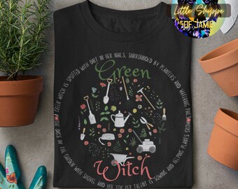 Camisas de brujas verdes brujería regalos wiccanos camisas paganas ropa de goblincore camiseta de brujas camisas de cabañas de brujas del bosque camisas de jardinería