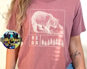 Bear t-shirt camping shirt wildlife gift bear lover gift outdoor life shirts hiking shirt adventure shirts nature lover gift camp tee shirts