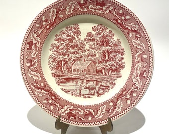 Vintage Memory Lane by Royal Red and White Dinner Plate 10" | Plate Wall | Girly Vintage Plate | Red Plate | Holiday Tablescape