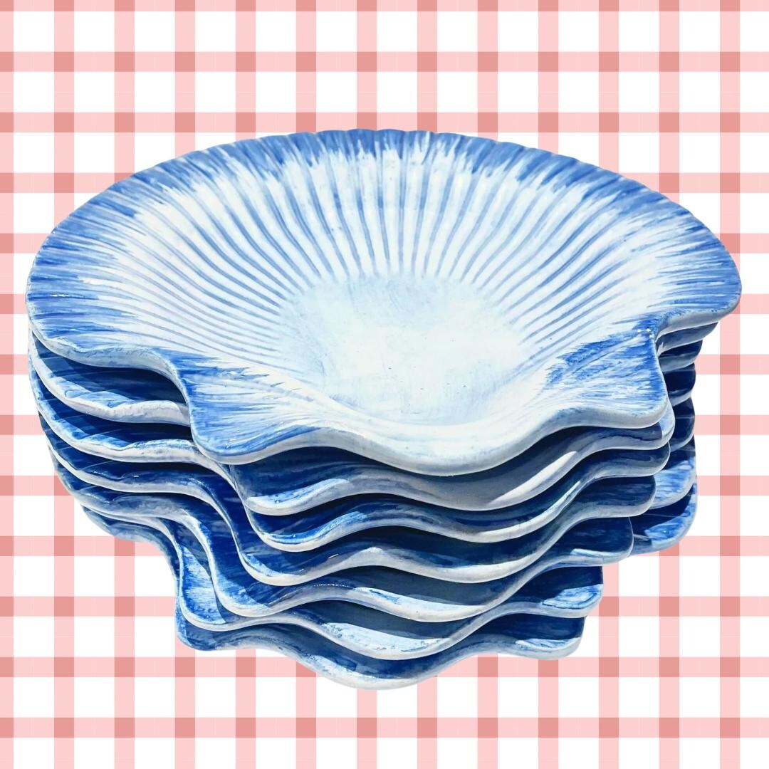 Vintage Large Shell Plates Deep Blue Sea by Jay Willfred | Blue Shell ...
