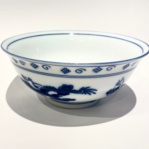 Vintage Blue Moon Dragon Bowl Chinese Porcelain Dish White | Chinoiserie Bowl | Blue and White Bowl | Vintage Bowl | Vintage Chinese Bowl