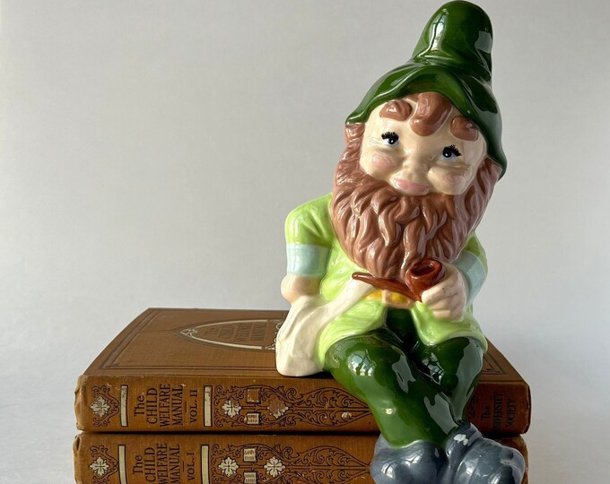 Vintage Ceramic Gnome Figurine Retro 1970's Sitting Elf Etsy